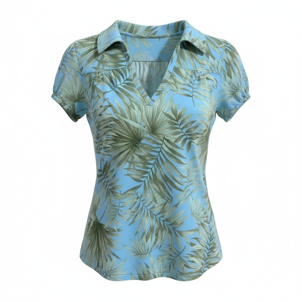 Caribbean Joe Island Supply Co Women's Size SM Hawaiian Shirt Short Sleeve Blue